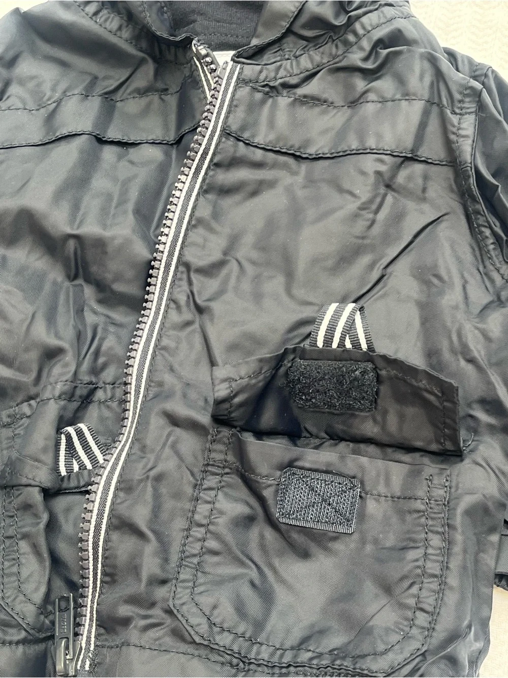 Gymboree Black Lightweight Hooded Kids Raincoat with Stripe Zipper and Pockets